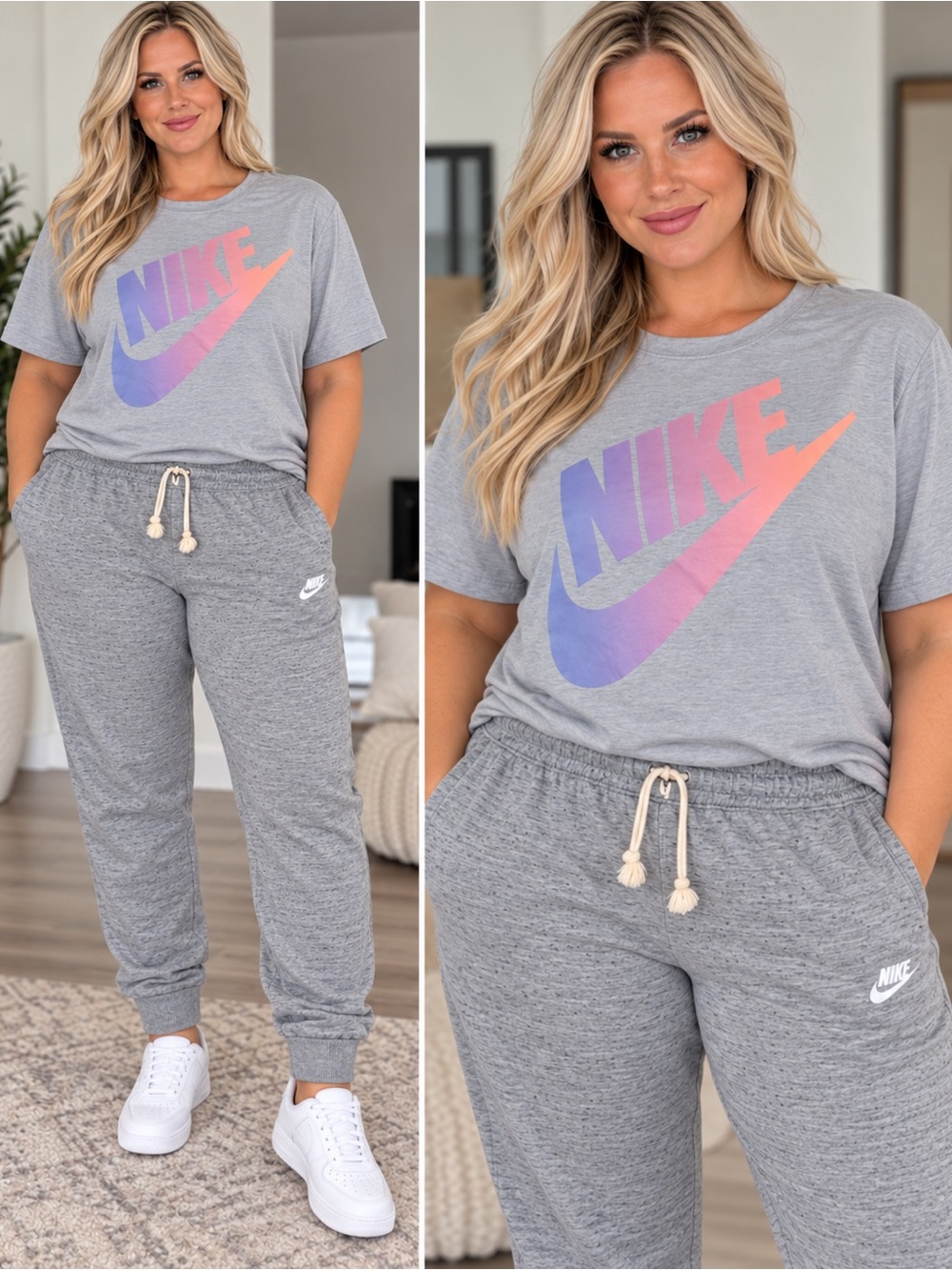 Nike Women's XL Grey Jogger Pants & Tee Set - Grey